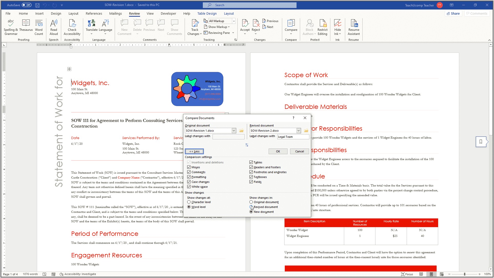 Compare Document In Word And Template
