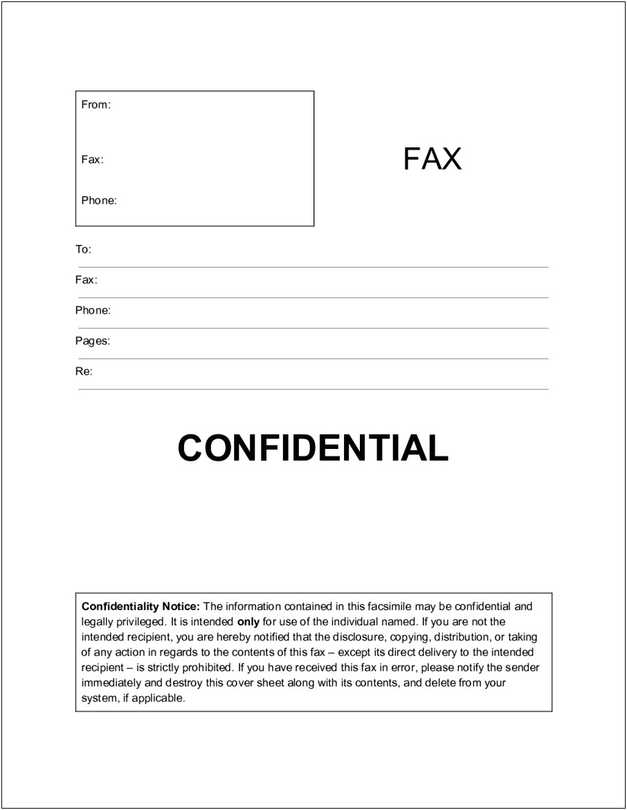 Confidential Fax Cover Sheet Word Template