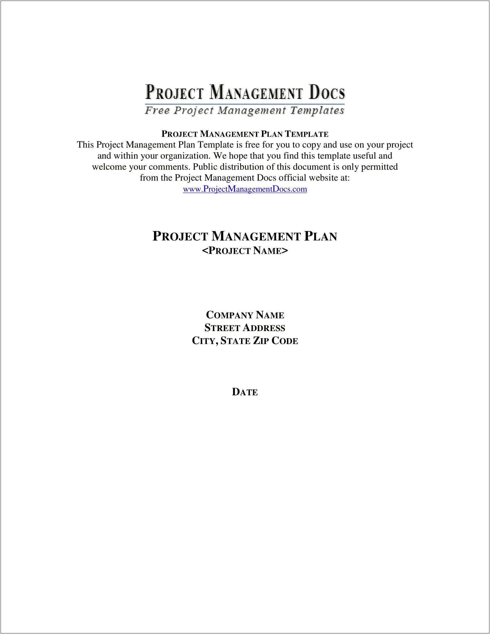 Construction Project Management Plan Template Word