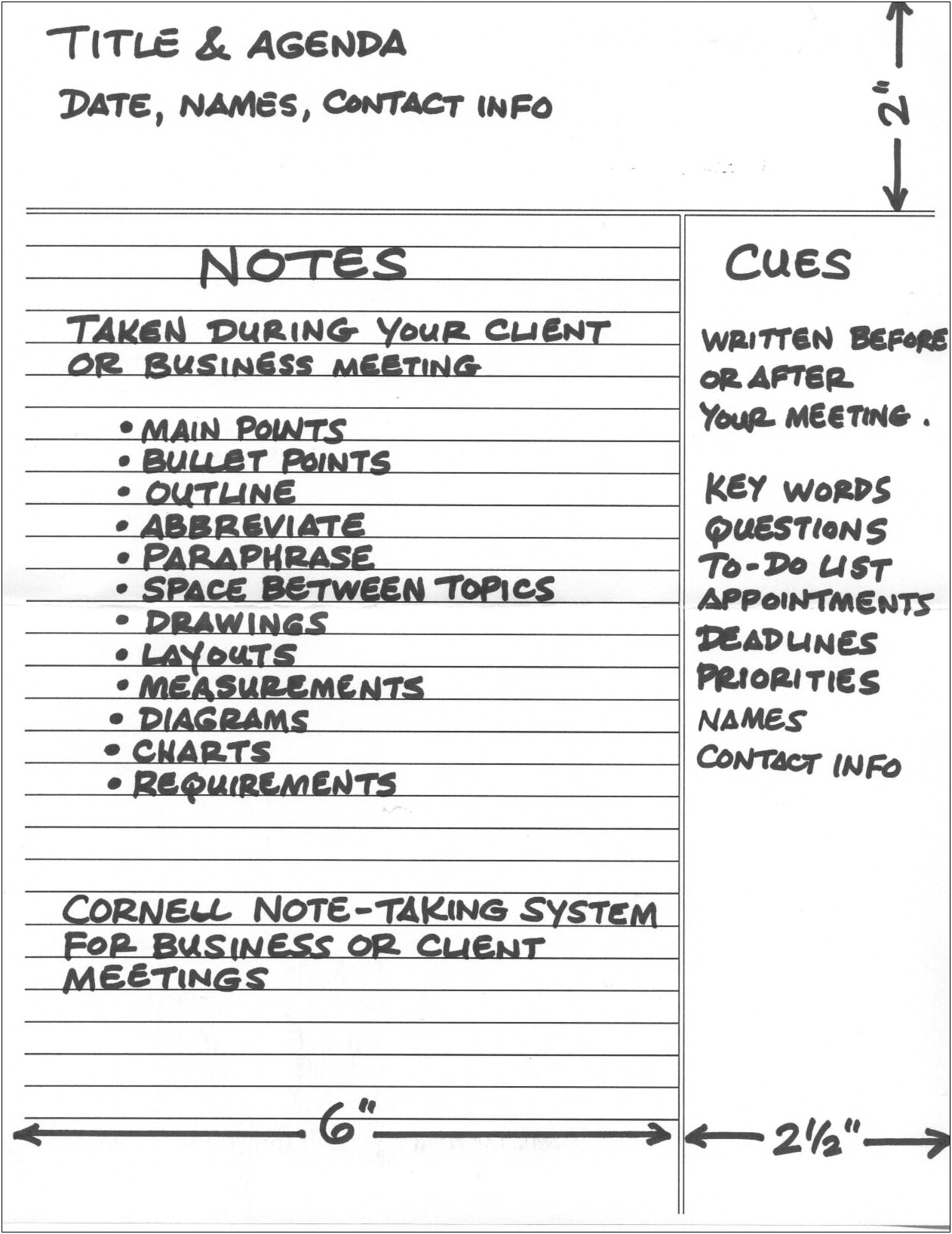 Cornell Note Taking System Template Word