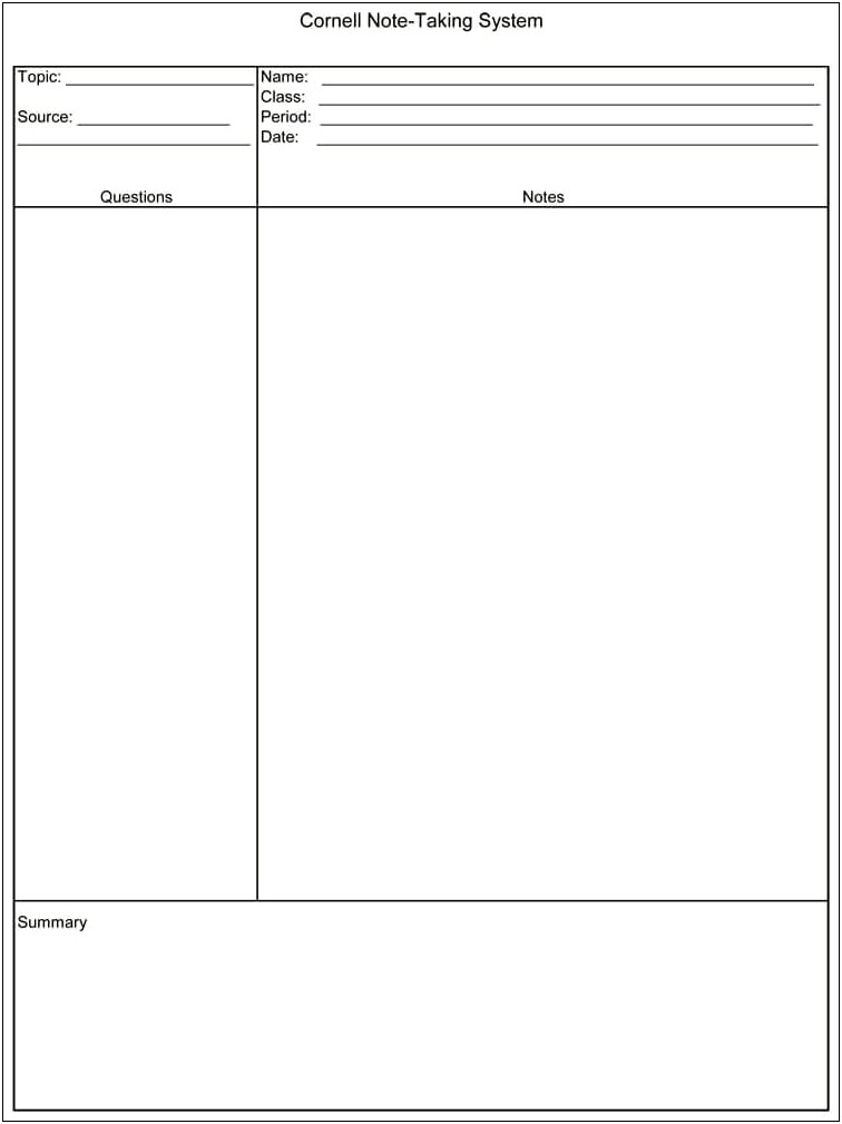 Cornell Notes Template For Word 2013