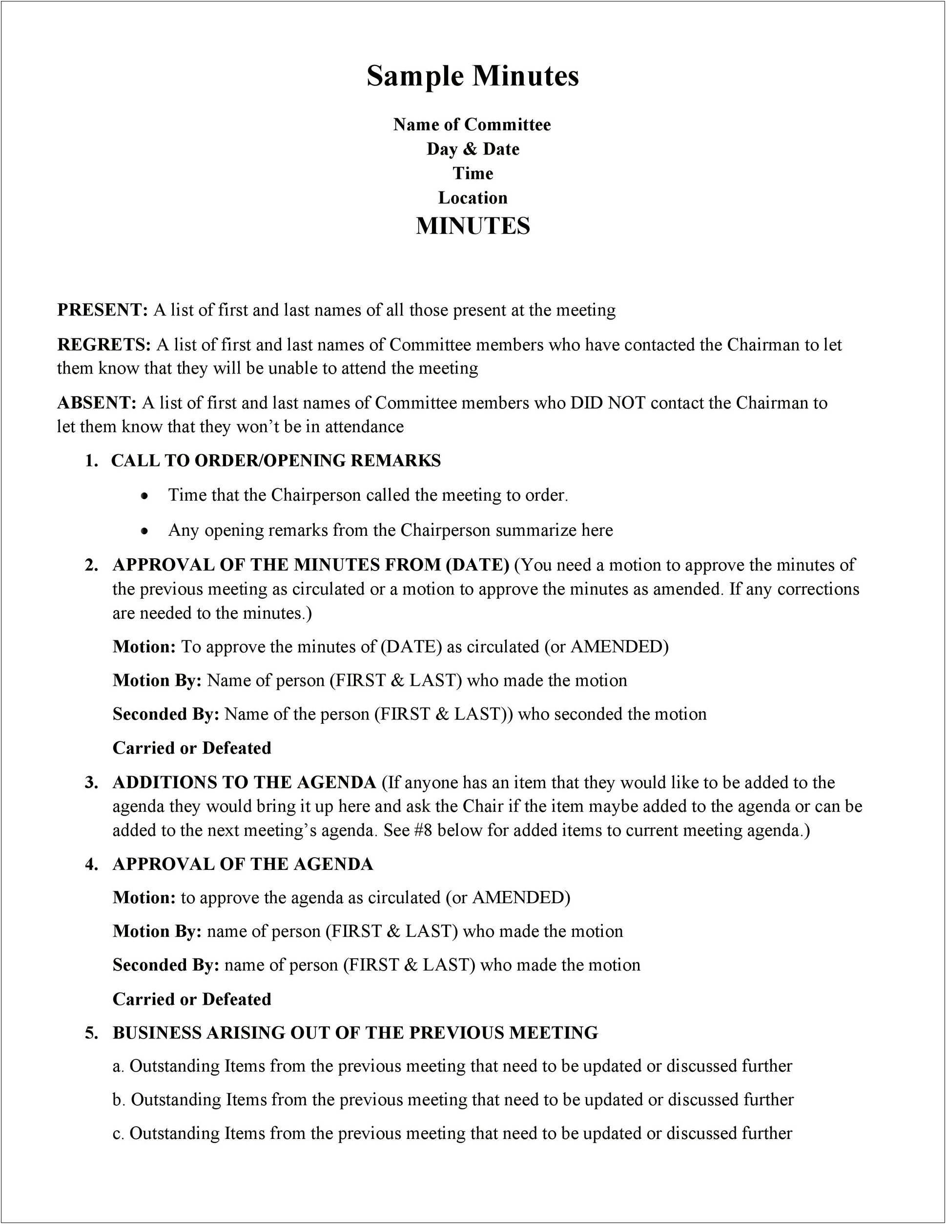 Corporation First Meeting Minutes Template Word