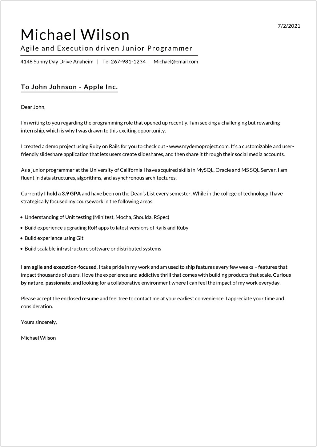 Cover Letter Template For Job Word