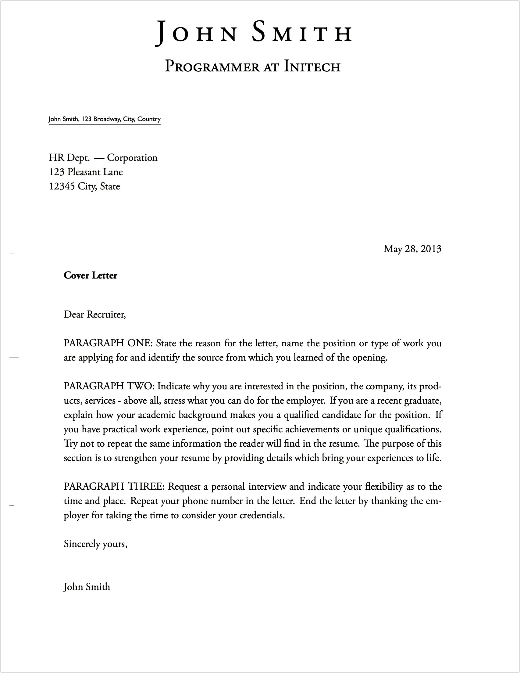 Cover Letter Template For Word 2013