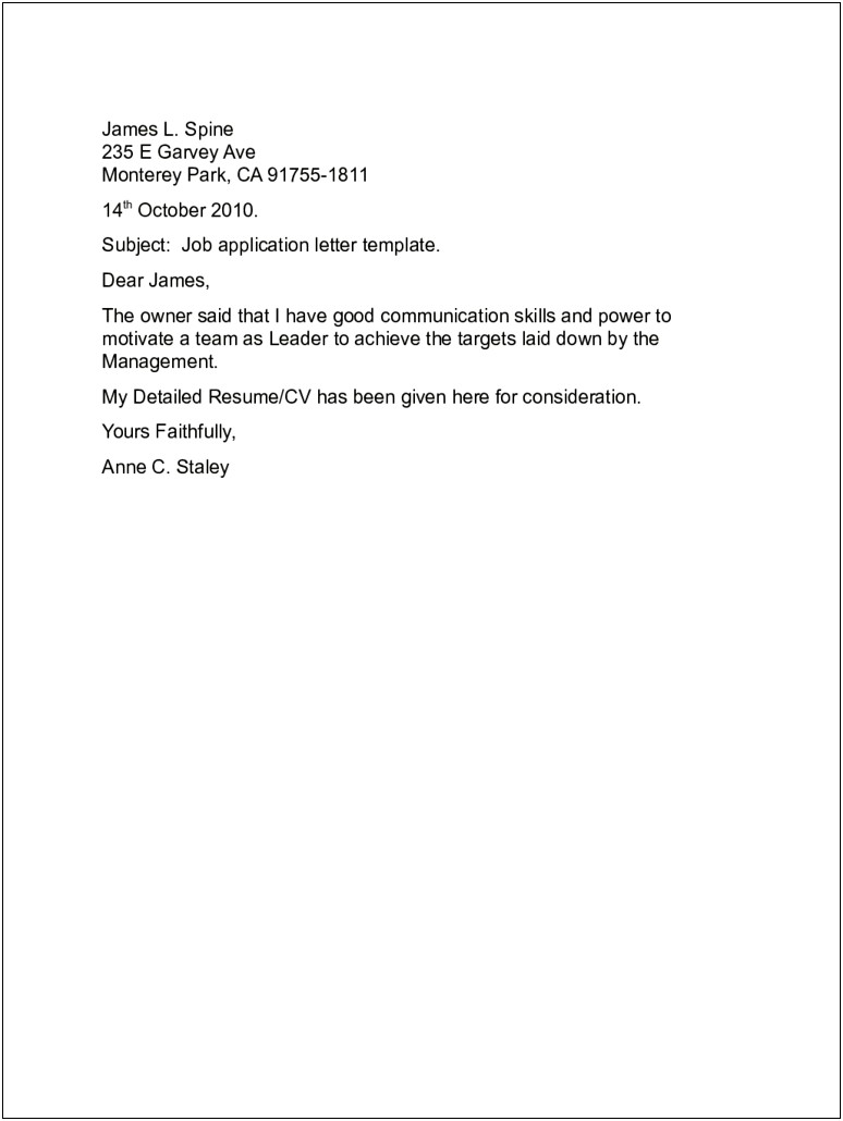 Cover Letter Template Word Job Application