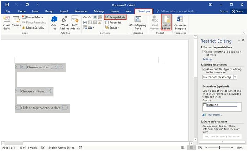 Create A Fillable Template In Word