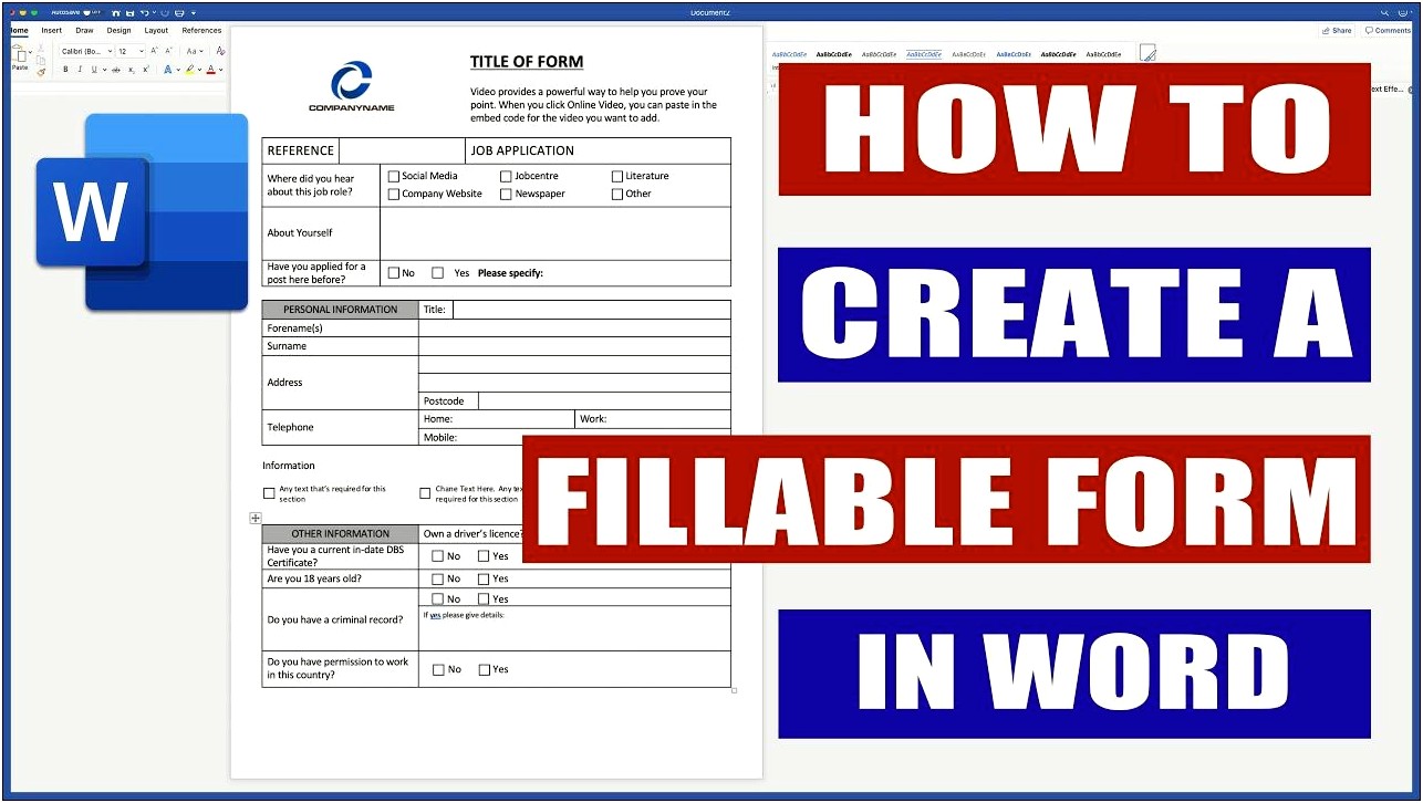 Create A Template In Word With Input Fields