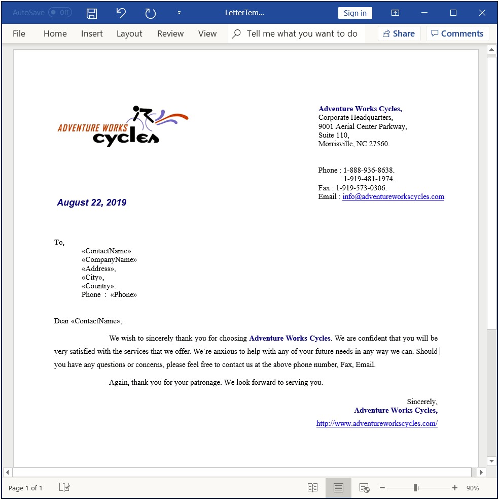 Create Letter Template In Word 2010