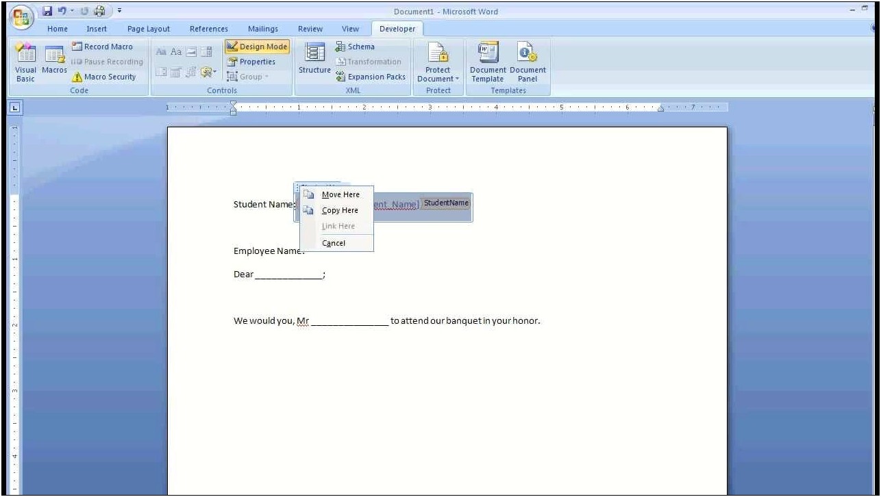 Create Word 2007 Template With Fields