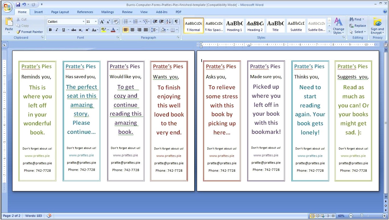 Creating A Bookmark Template In Word