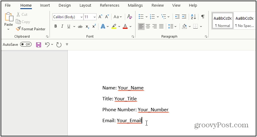 Creating A Ms Word Template With Fields
