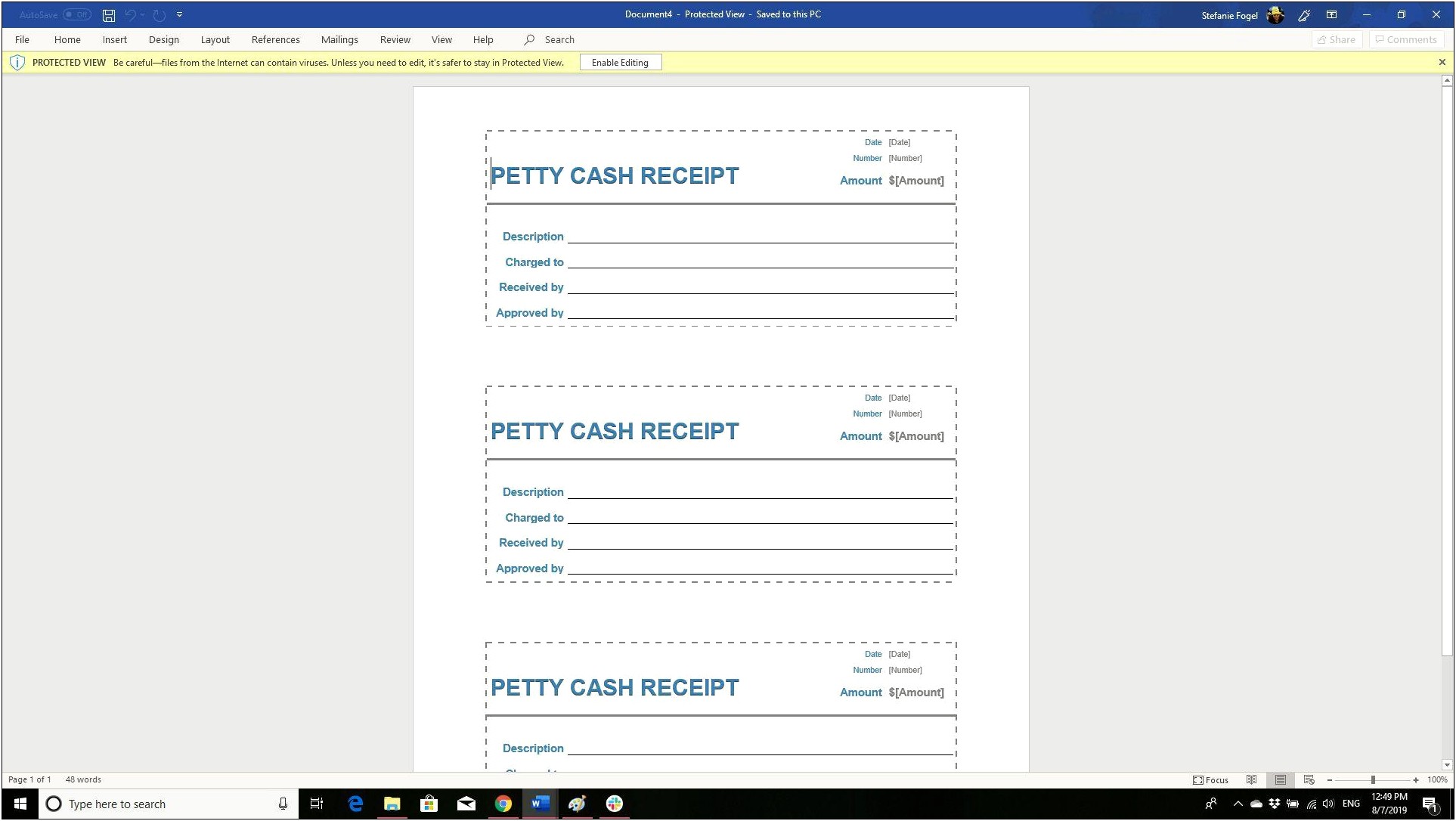 Creating A Receipt Template In Word