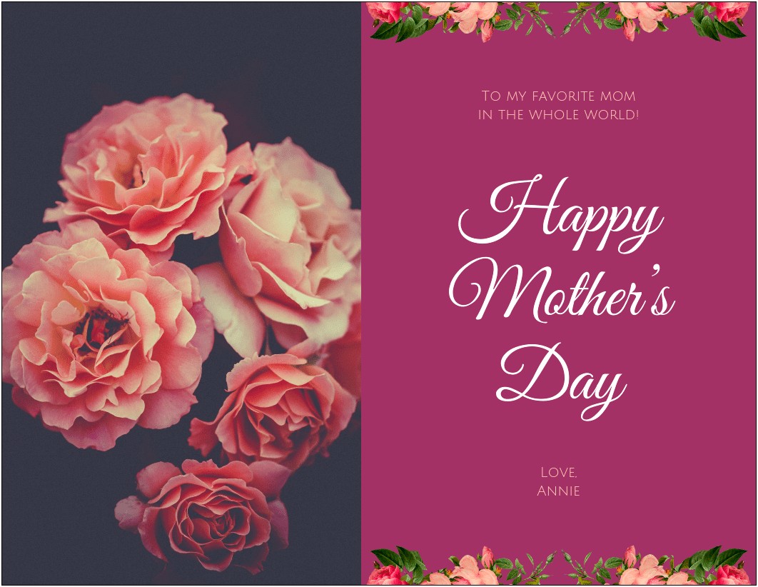 Creative Mother's Day Card On Template Word