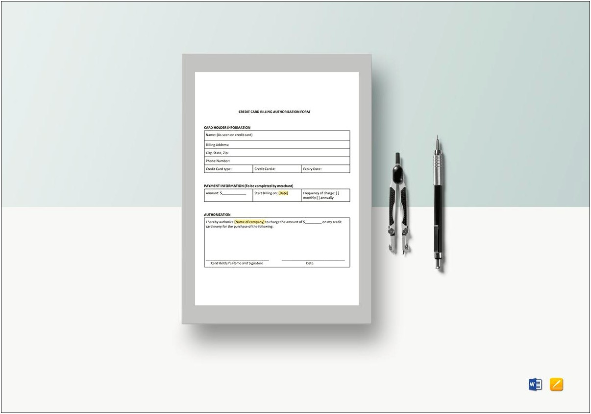 Credit Card Payment Form Template Word Doc