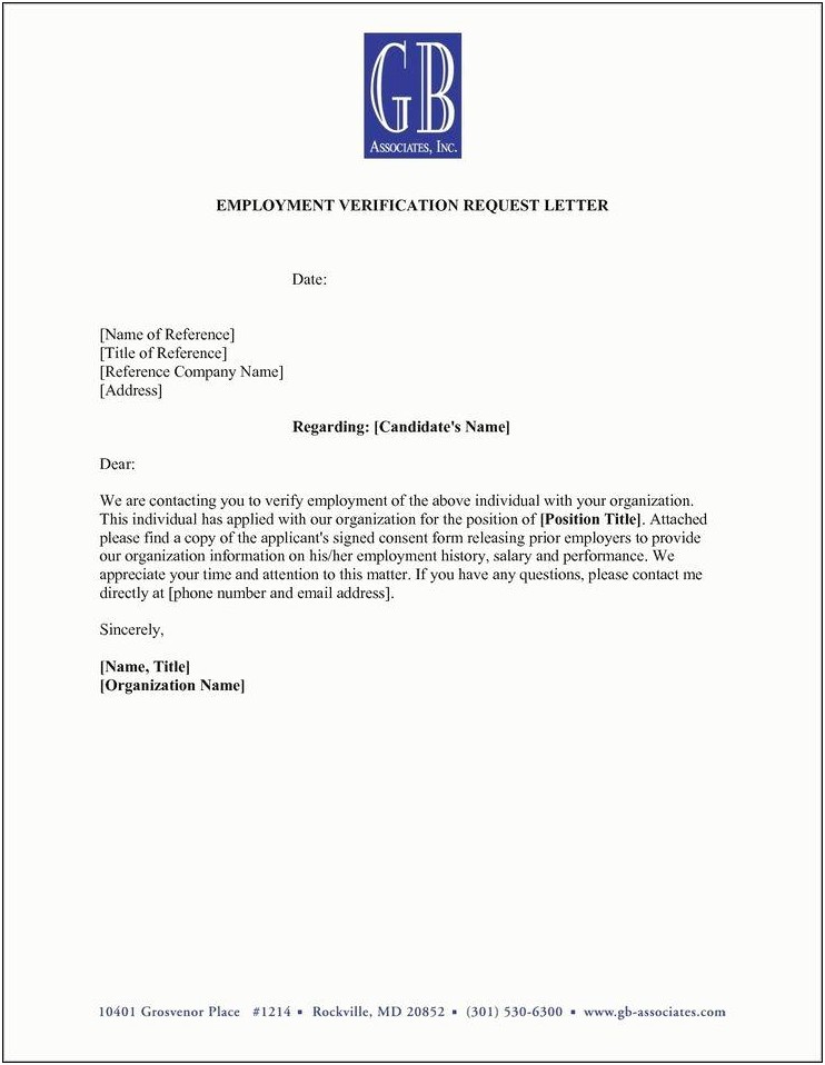 Current Employment Verification Letter Template Word