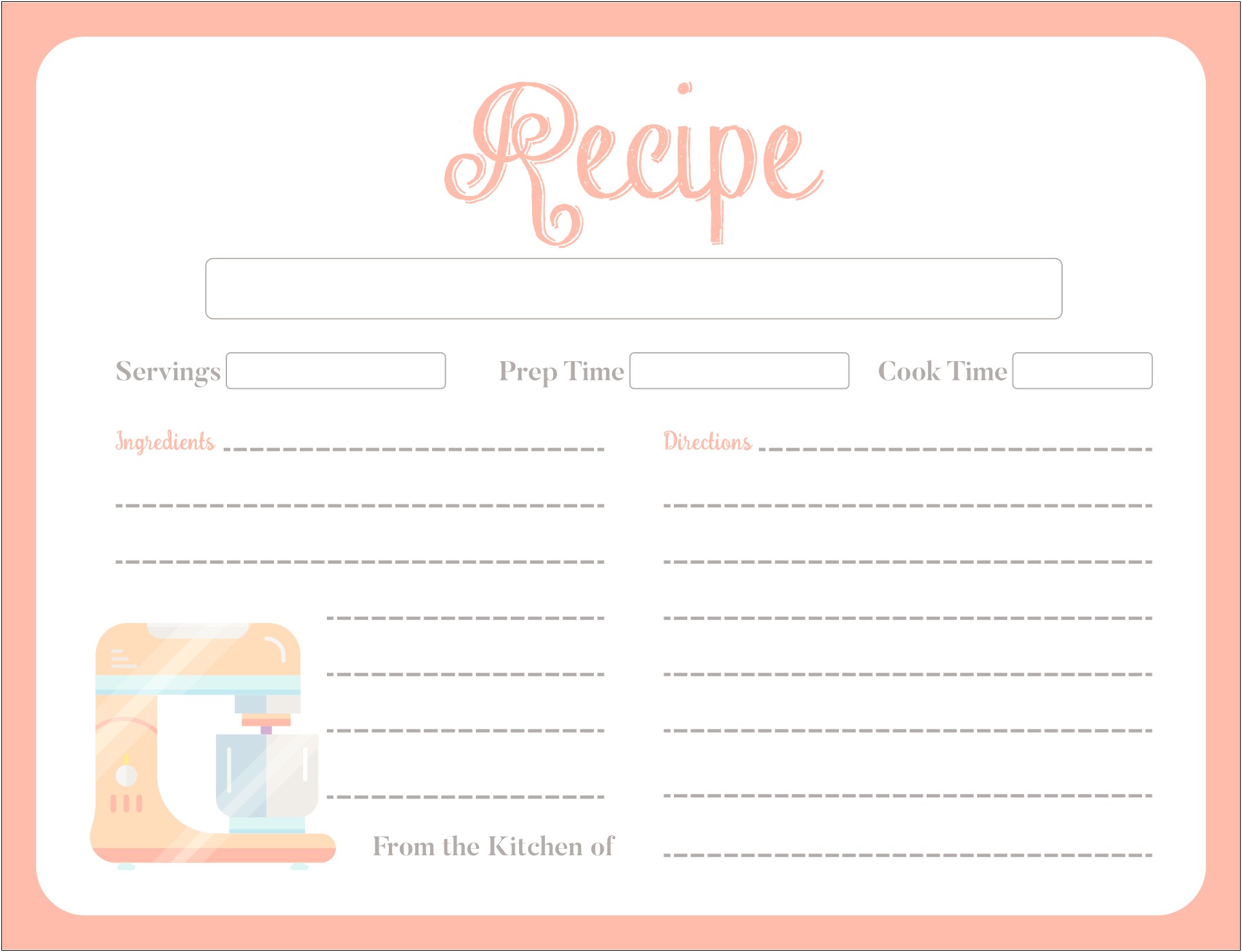 Cute Recipe Card Template For Word