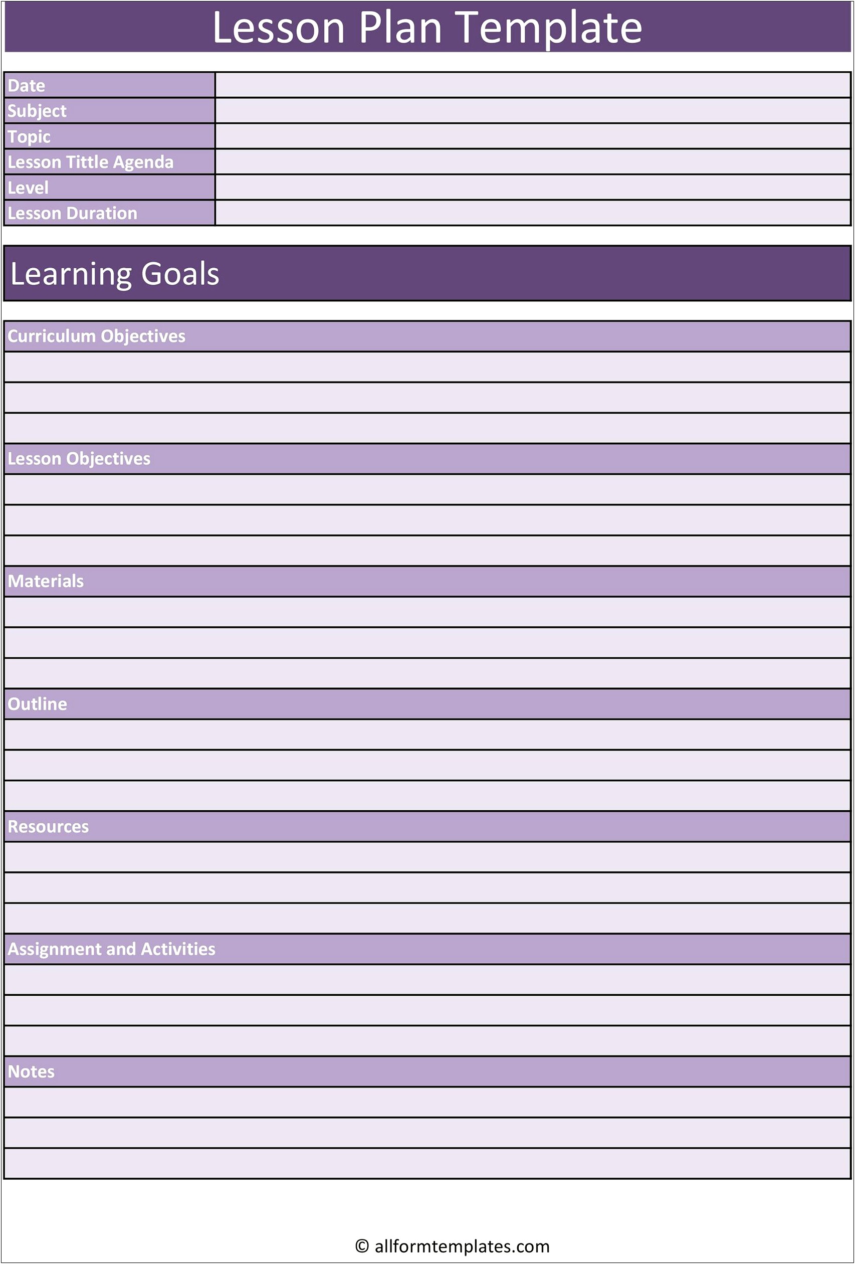 Daily Lesson Plan Template Microsoft Word
