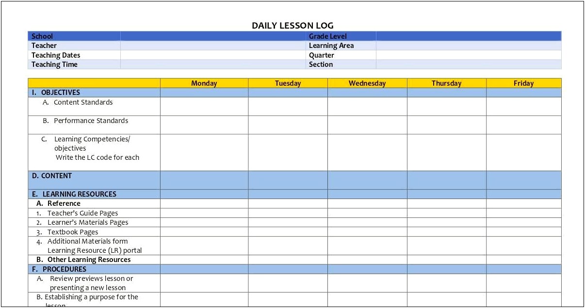 Daily Lesson Plan Template Word Deped K 12