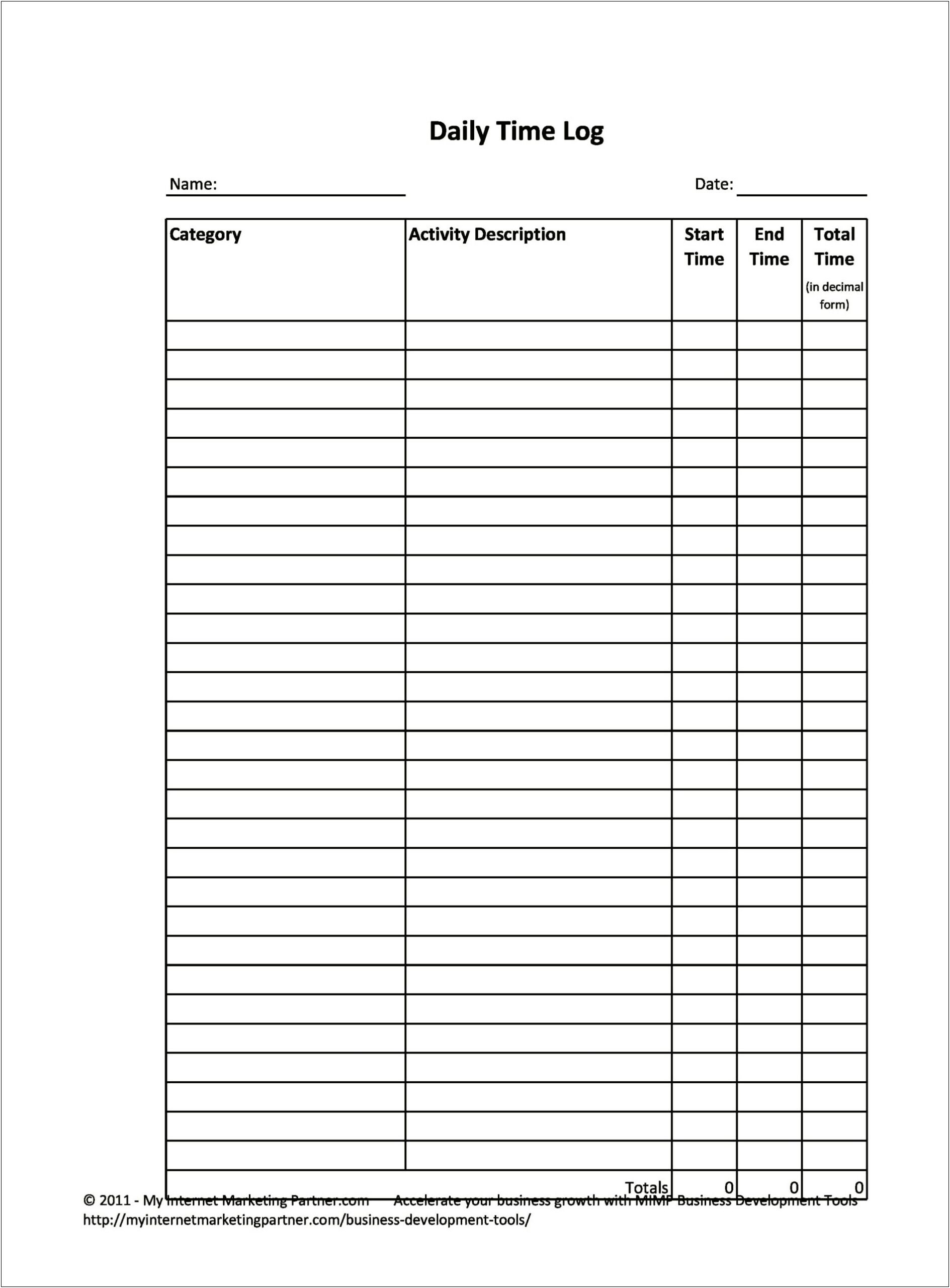 Daily Work Log Template Word File