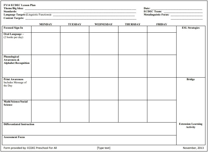 Danielson Lesson Plan Template Word Weekly