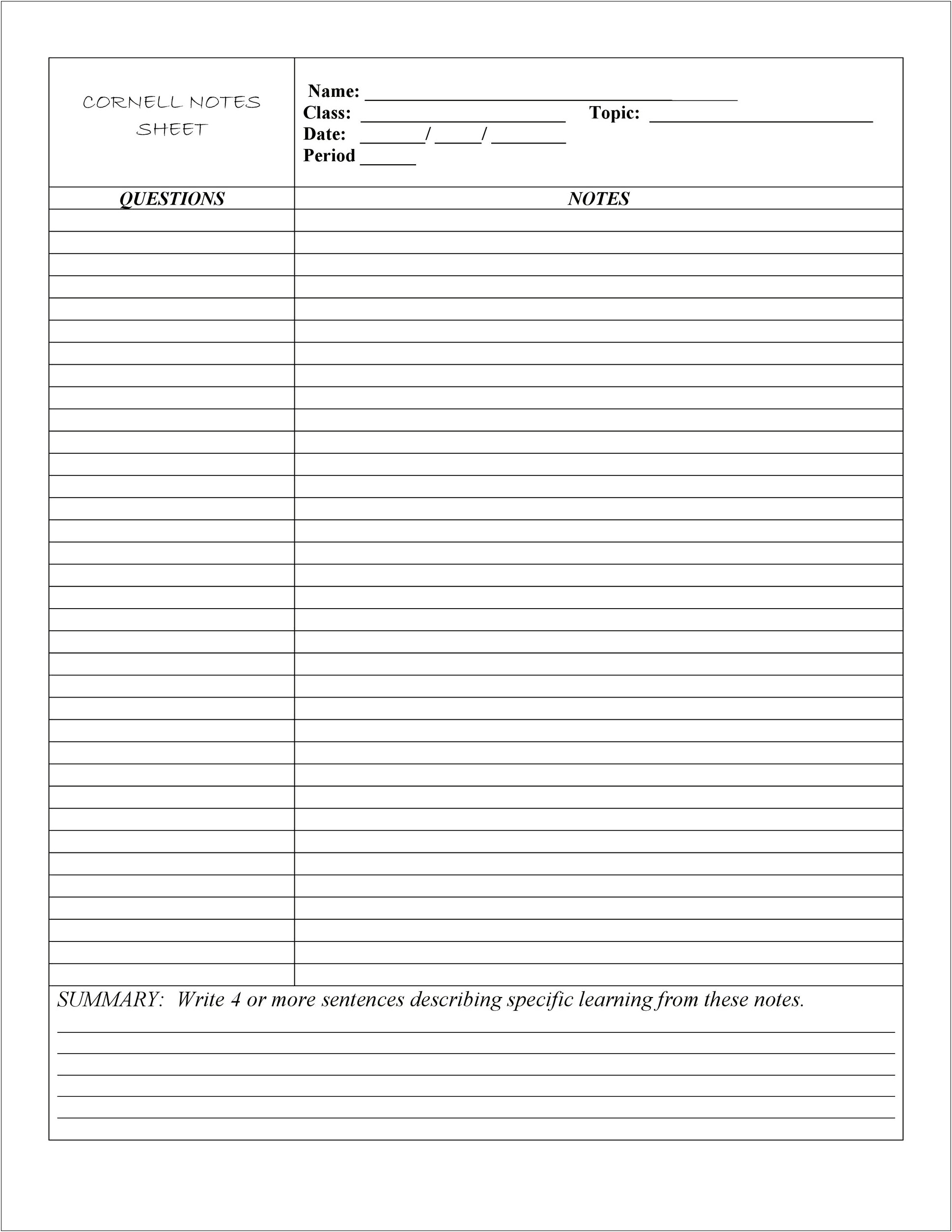 Ddownload Cornell Note Template For Word