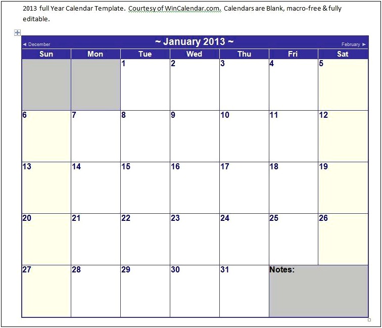 Download Calendar Template For Word 2007