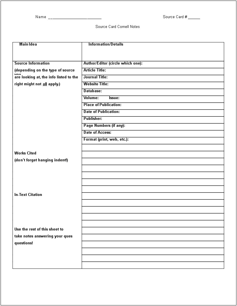 Download Cornell Note Template For Word