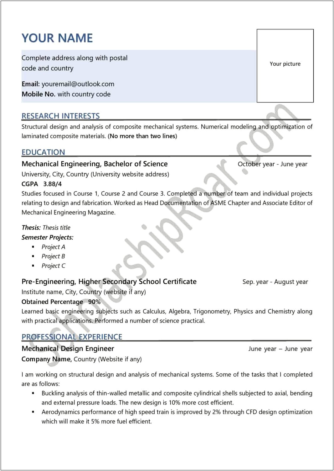 Download Cv Template For Phd Application