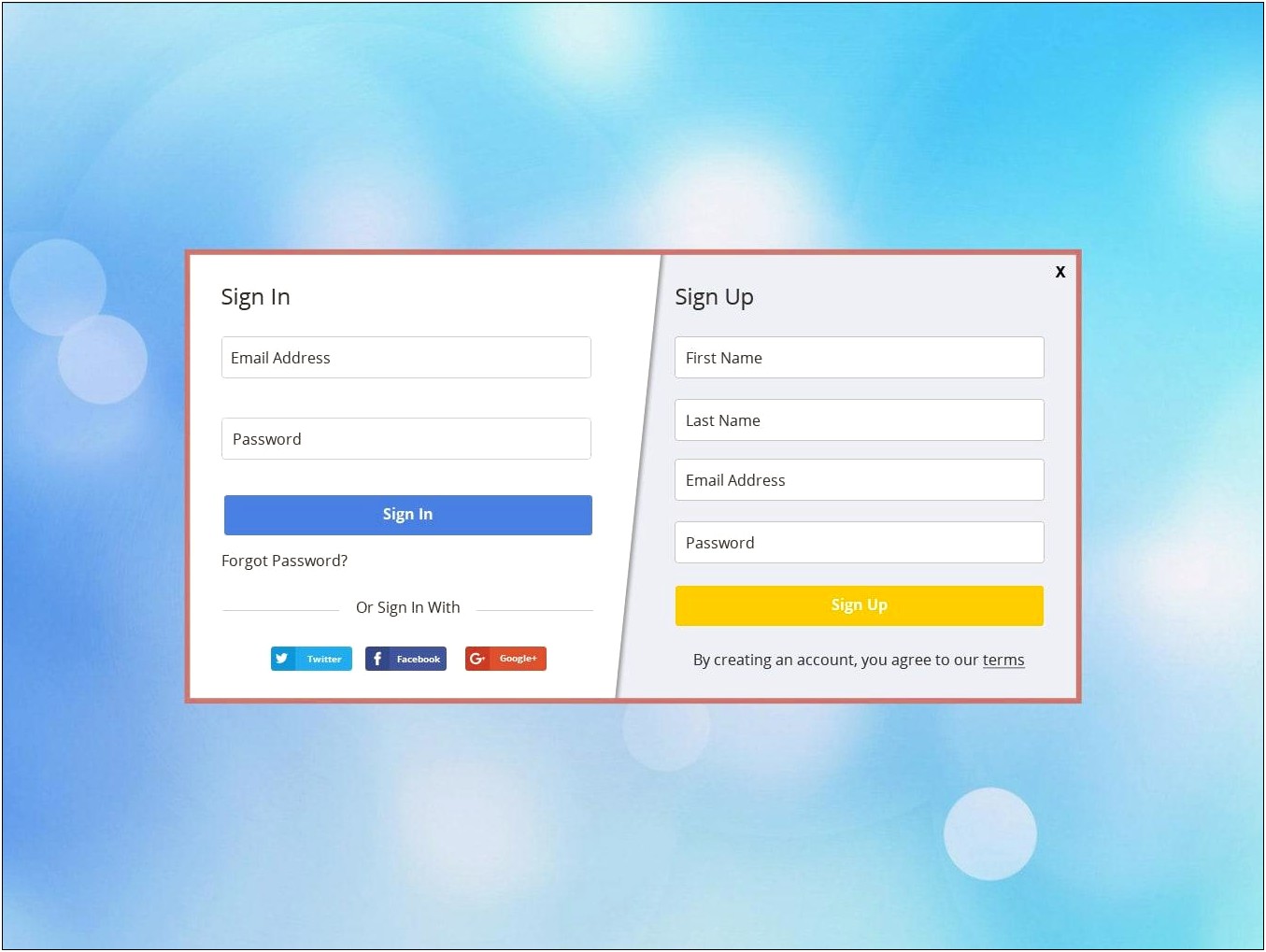 Download Facebook Sign Up Page Template