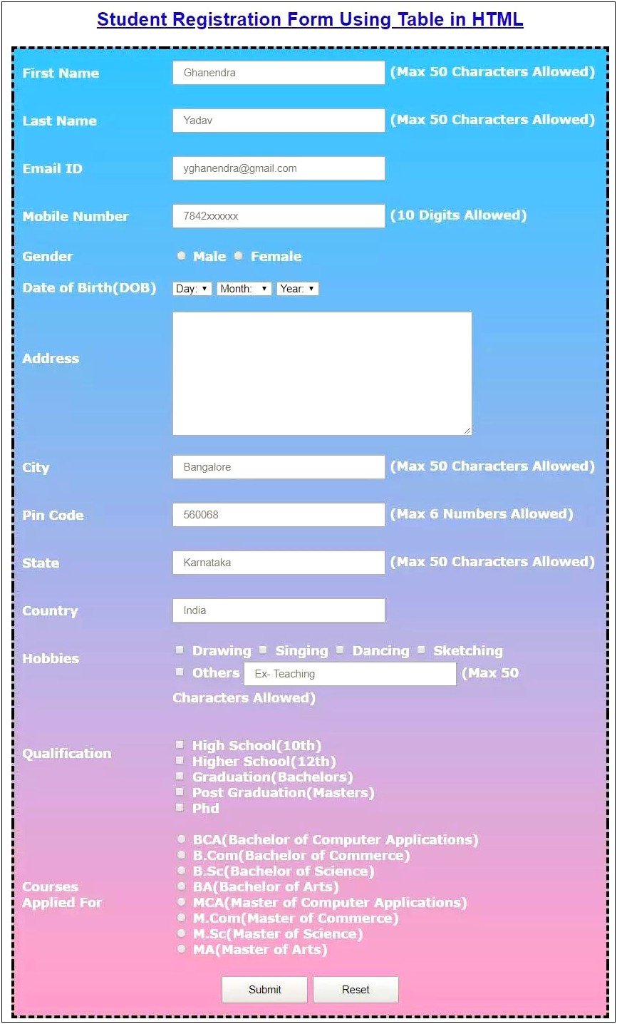 Download Registration Form Template In Html