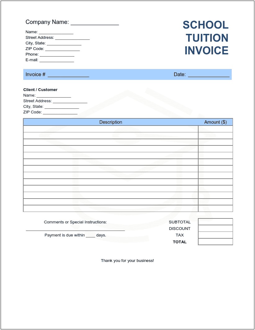 Download Tuition Fee Receipt Template In Word Format