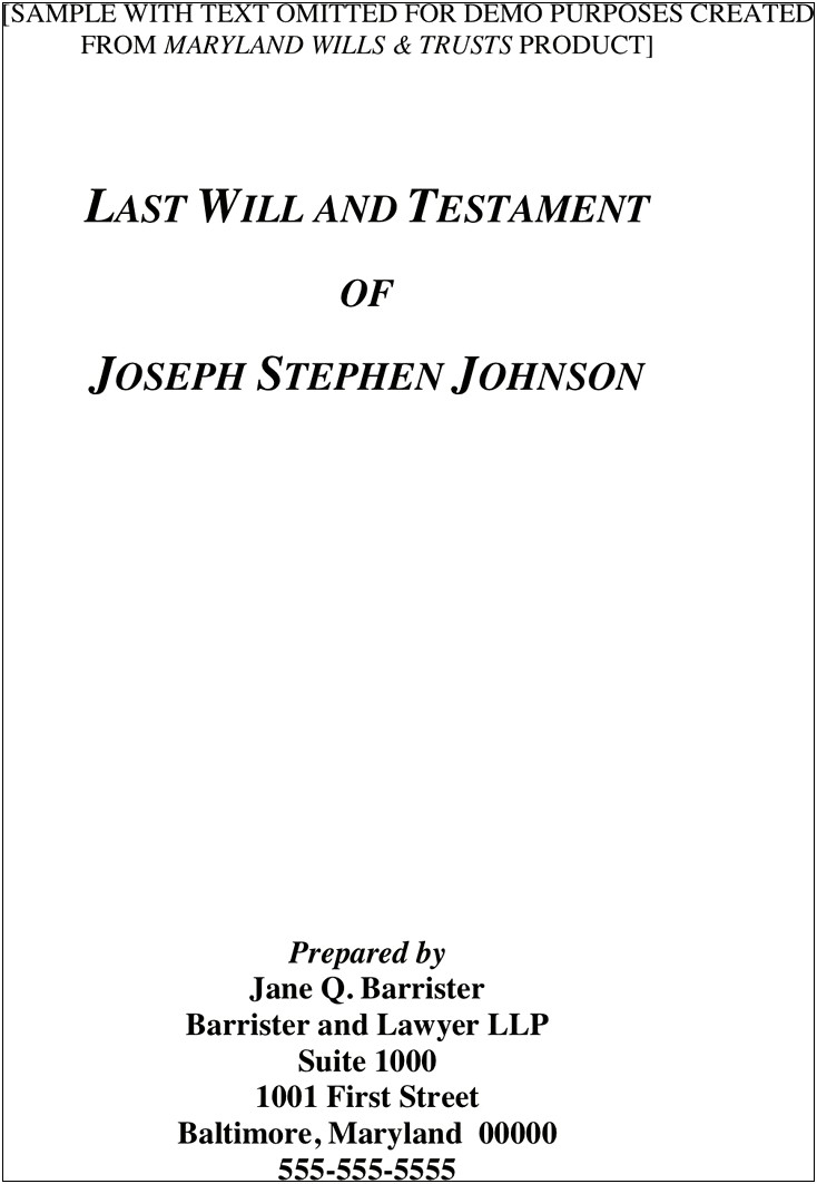 Download Will And Testament Template Maryland