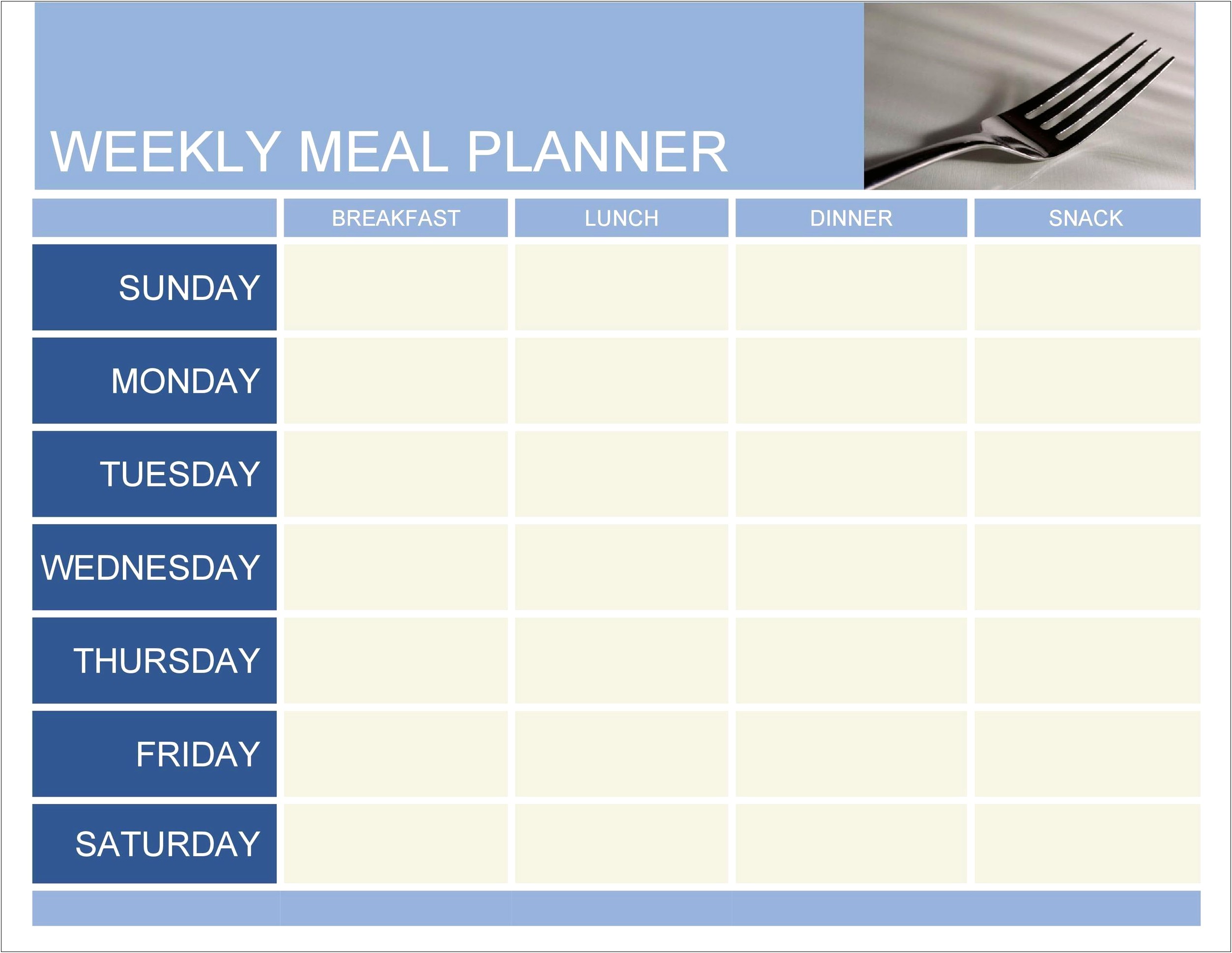 Downloadable Monthly Meal Planner Word Template