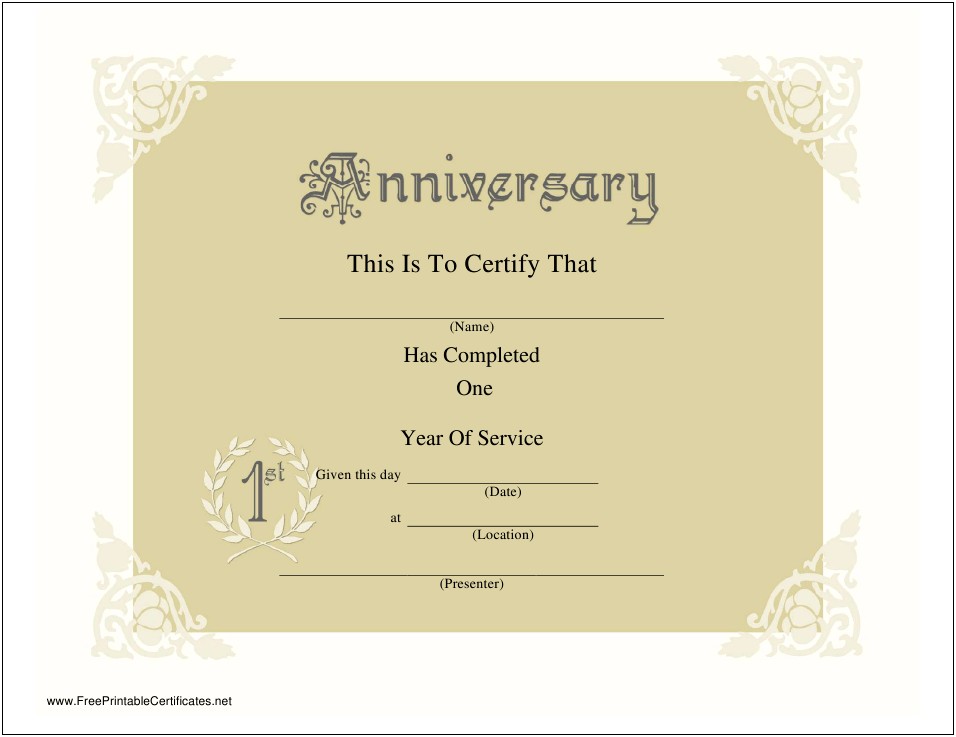 Downloadable Word Anniversary Certificate Templates For Employees