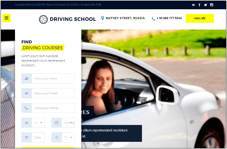 Driveme Driving Class School Html Template Download