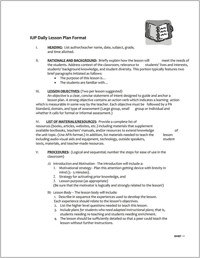 Elementary Lesson Plan Book Template Word
