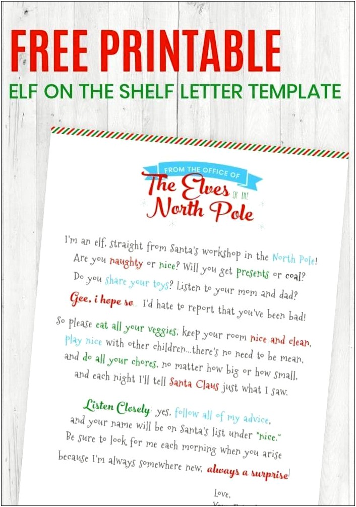 Elf On The Shelf Goodbye Letter Template Word