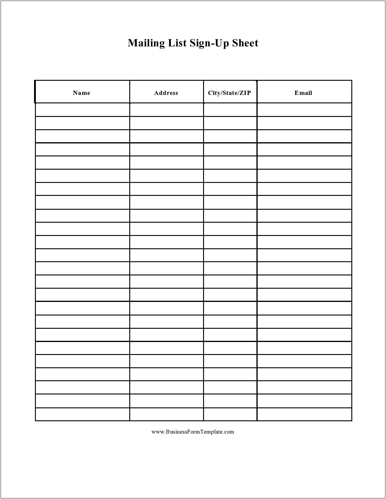 Email Sign Up Sheet Template Microsoft Word