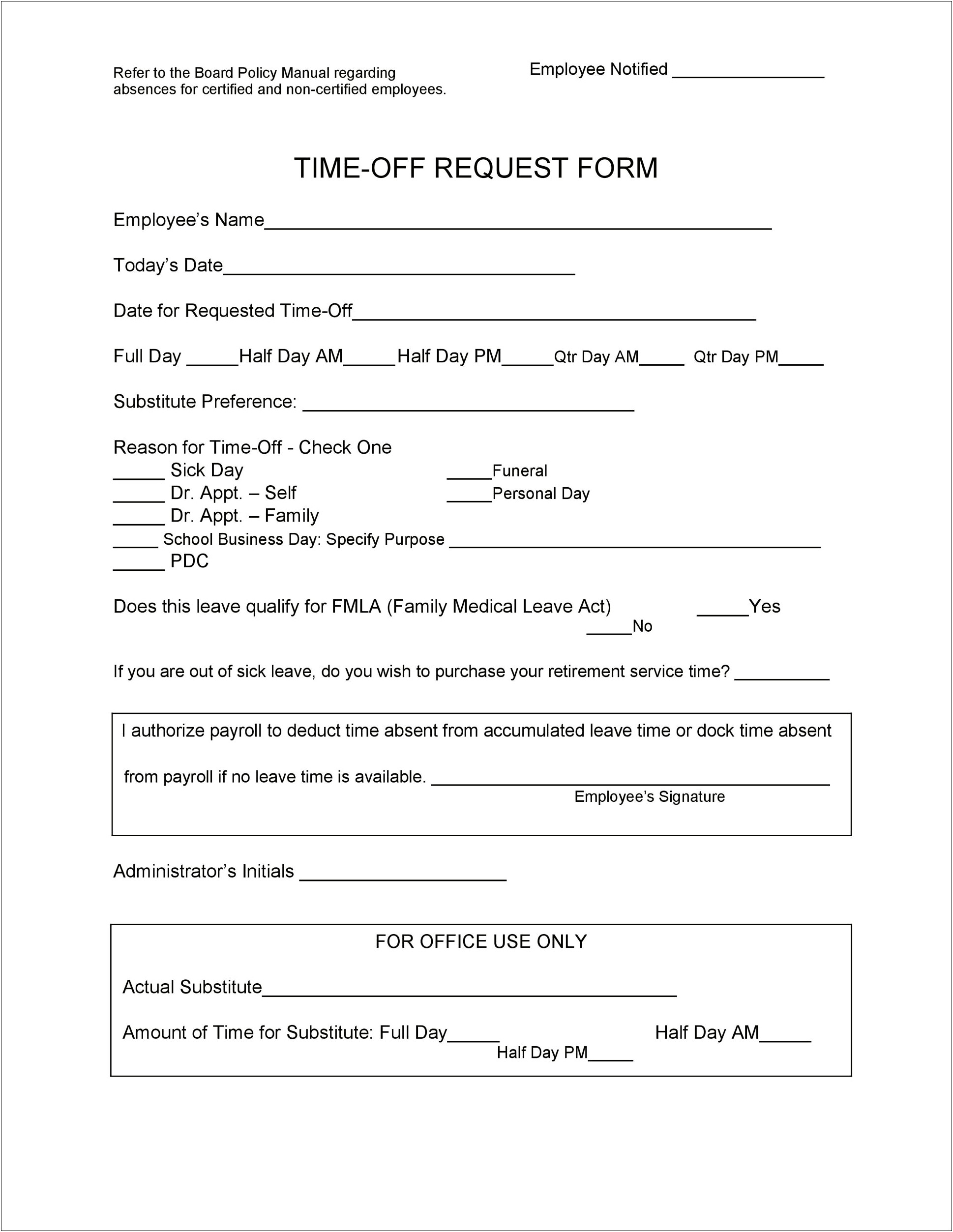 Employee Day Off Request Form Template Word