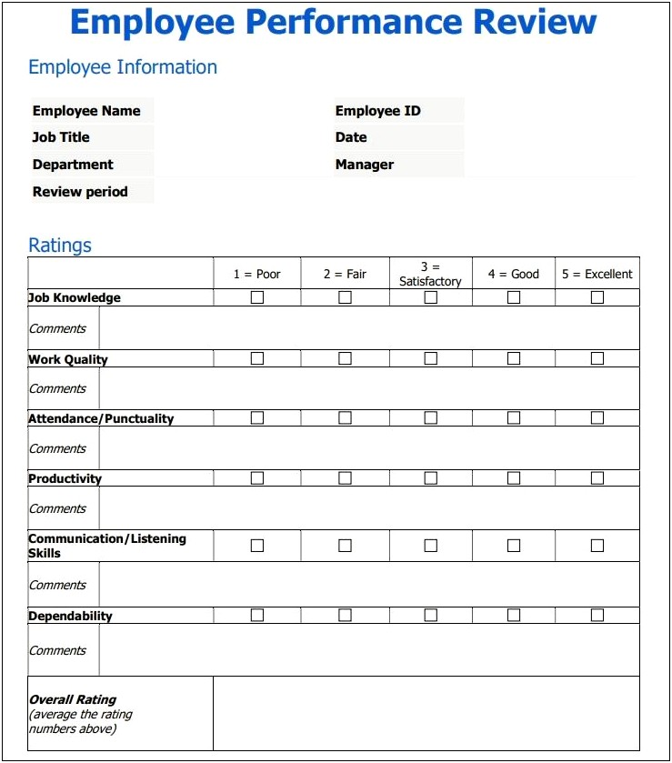Employee Evaluation Form Template Word Pdf