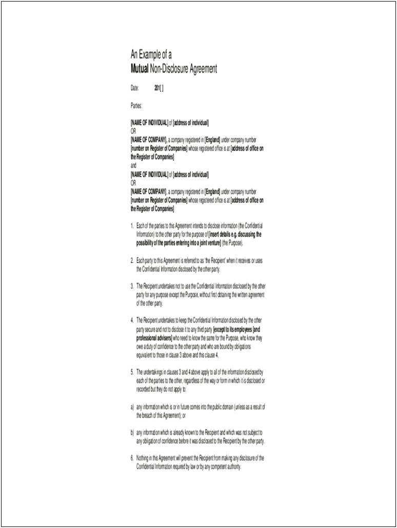 Employee Non Disclosure Agreement Template Word