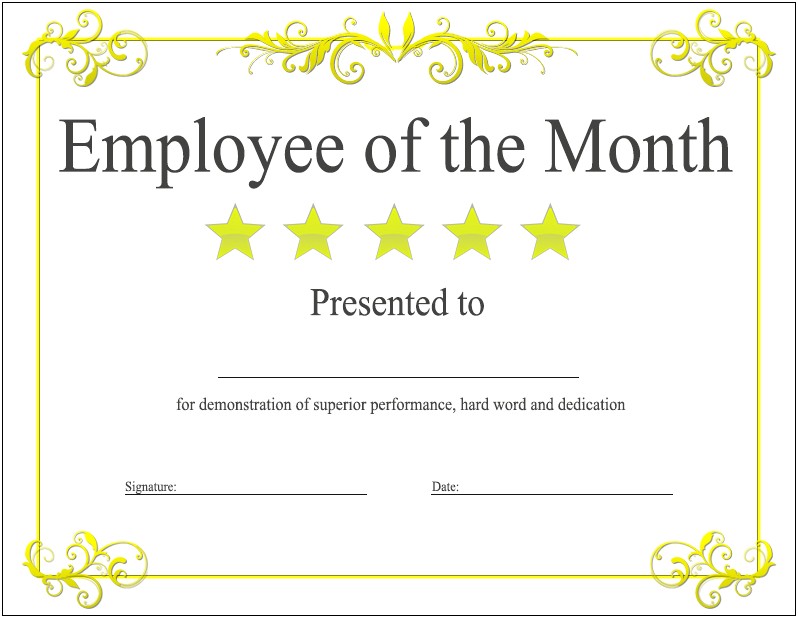 Employee Of The Month Certificate Word Template