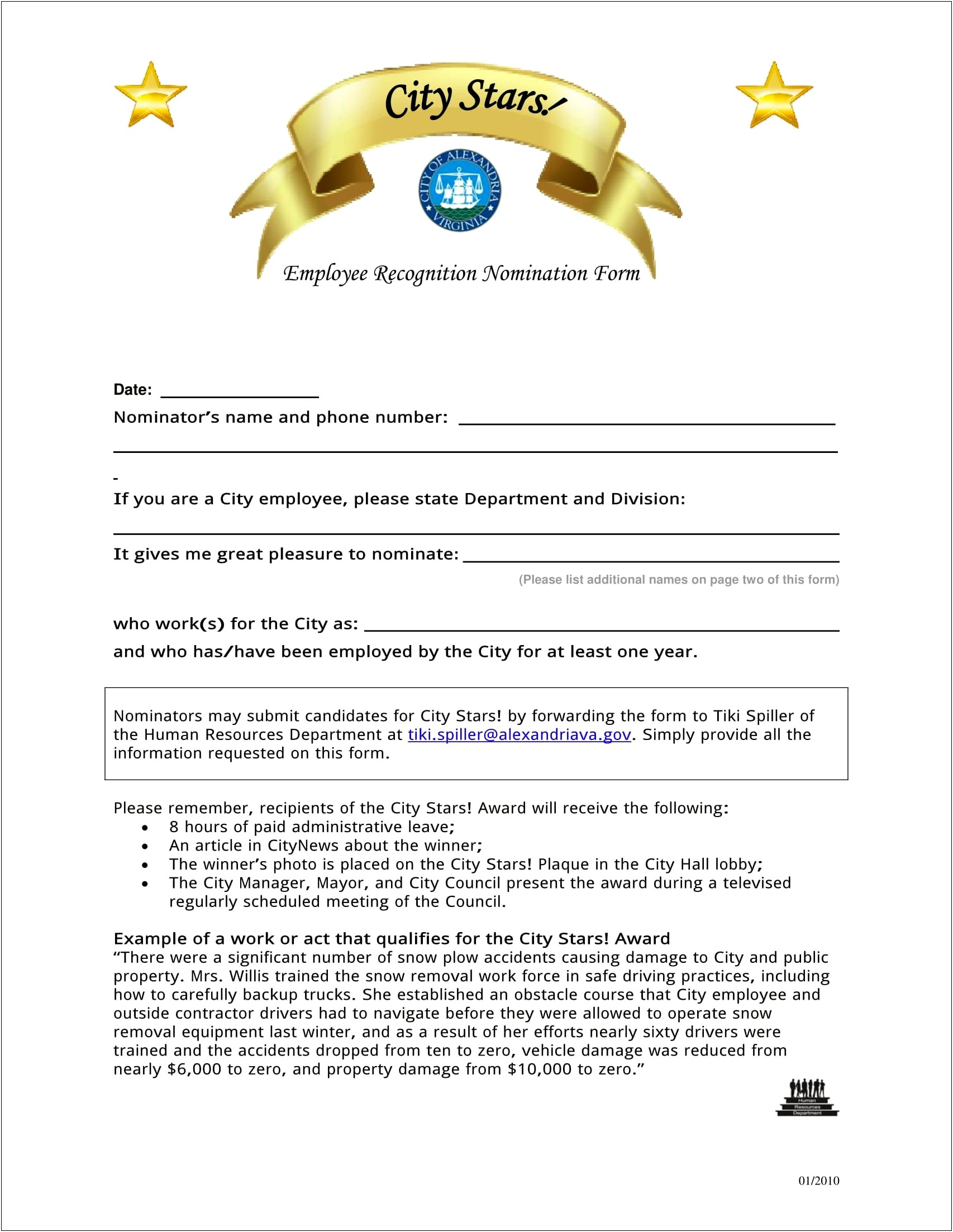 Employee Of The Month Nomination Form Template Word