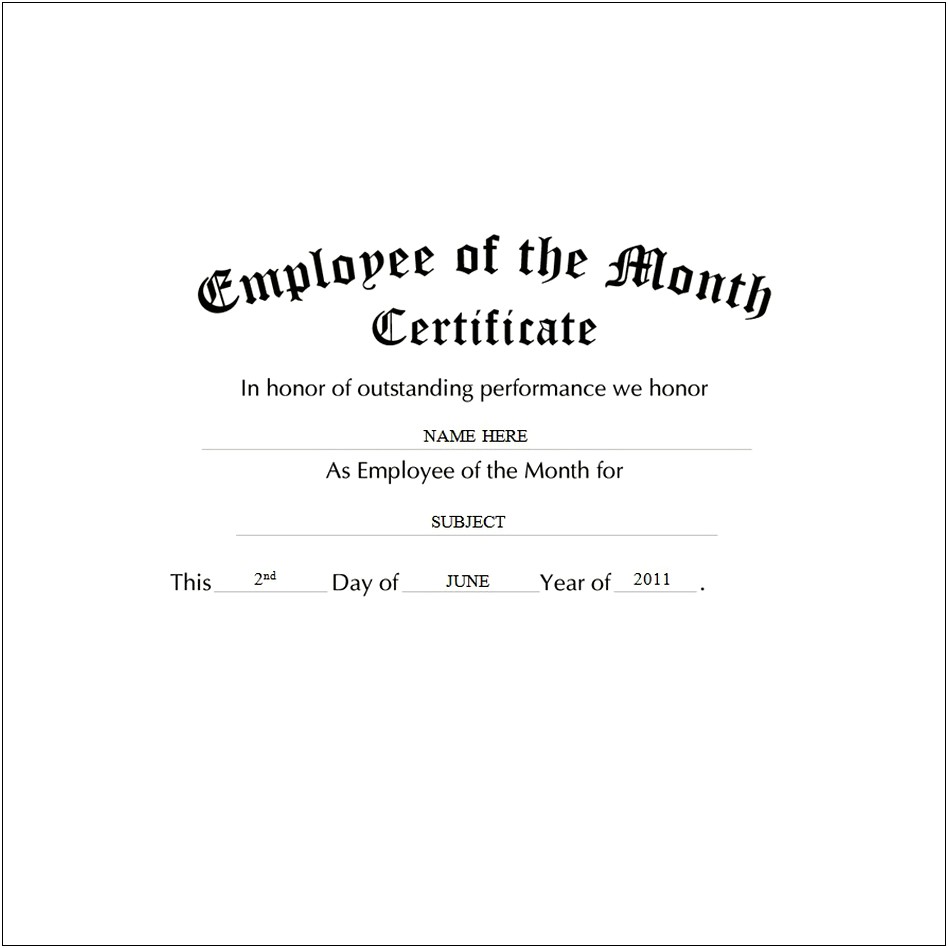 Employee Of The Month Template Word