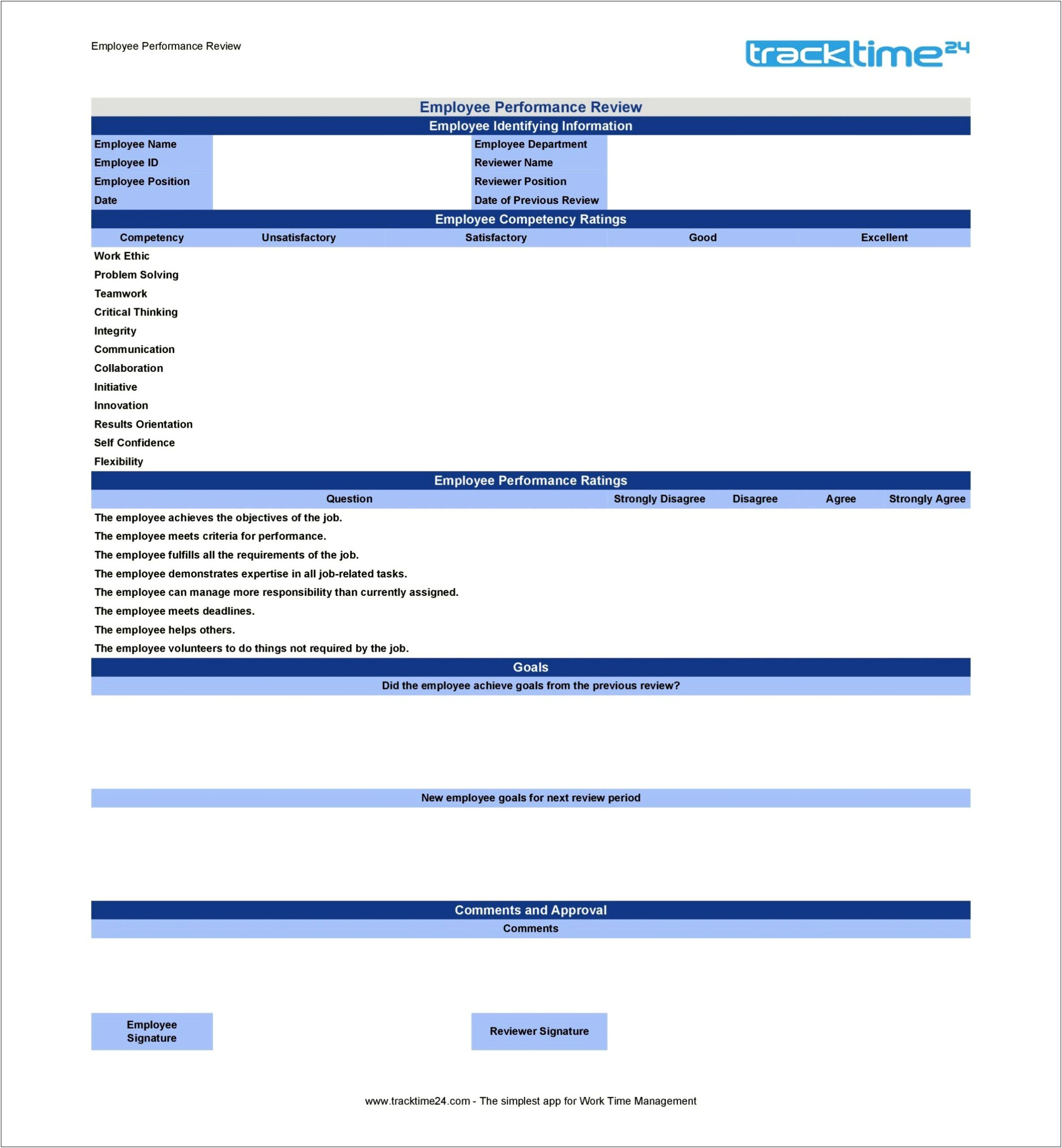 Employee Performance Review Template Word Document