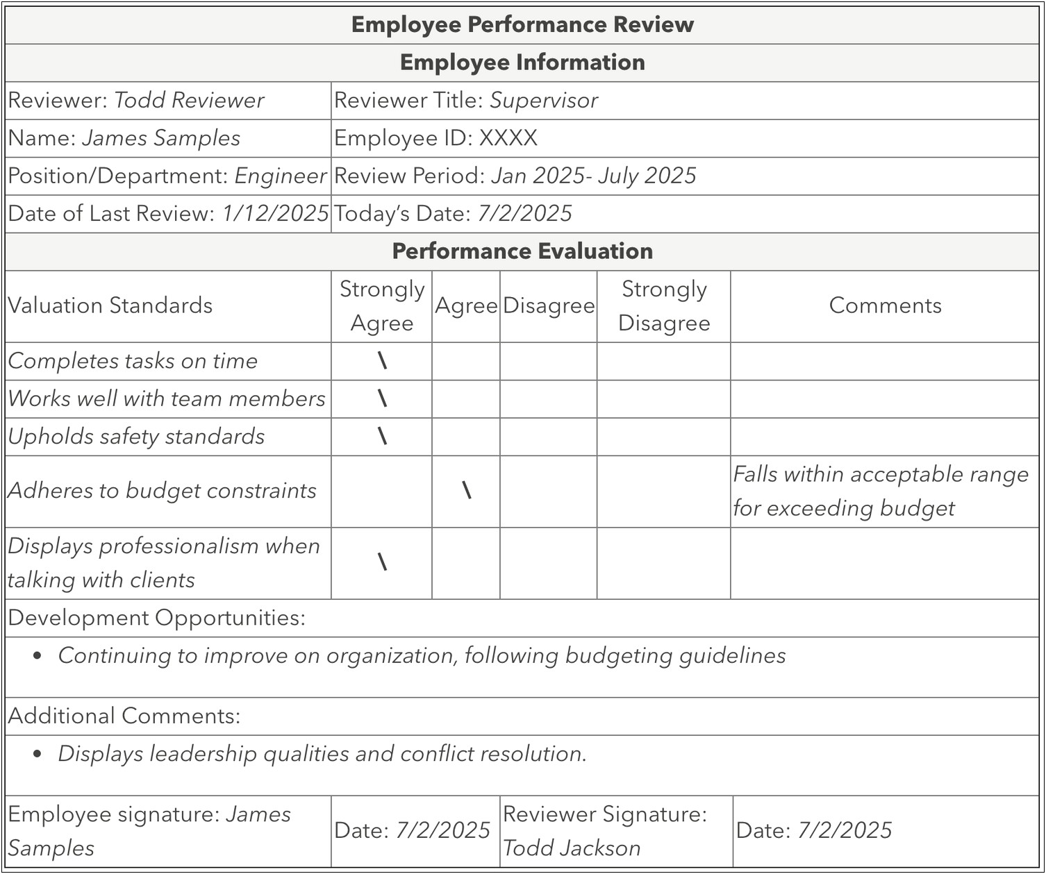 Employee Performance Review Template Word Peer Review