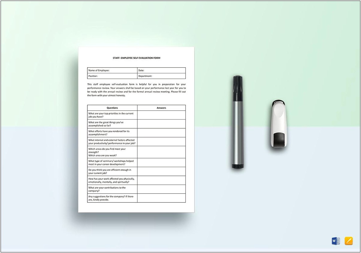 Employee Self Assessment Form Template Word