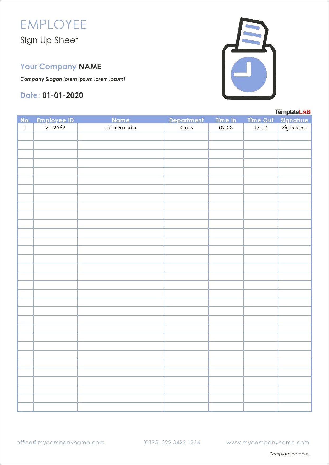 Employee Training Sign In Sheet Template Word