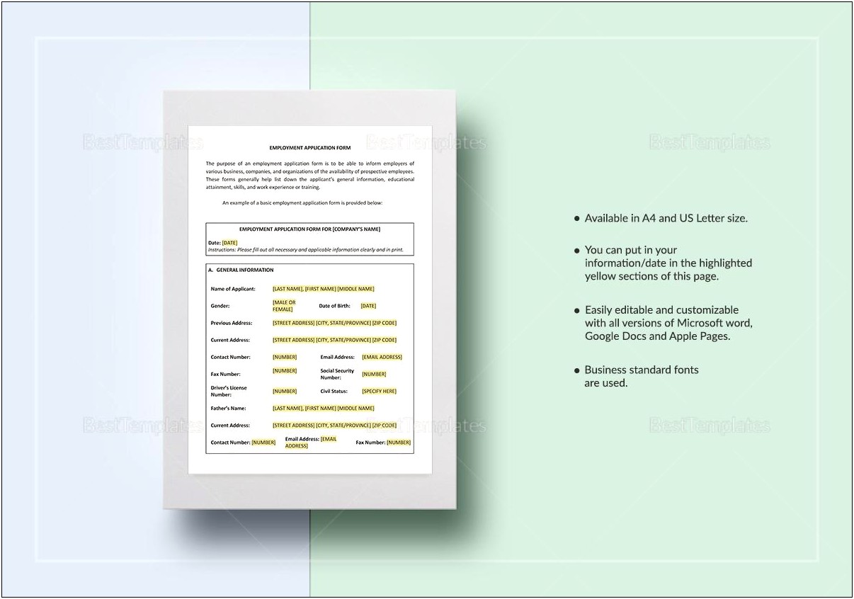 Employment Application Drivers License Template Word