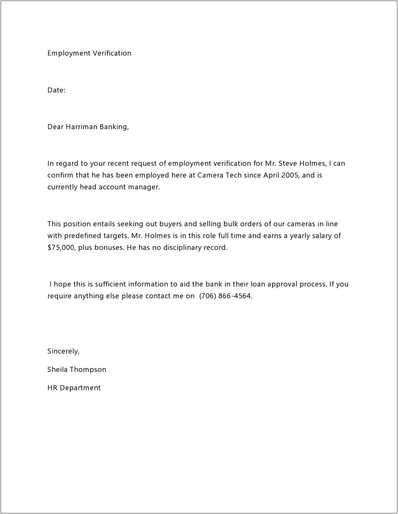 Employment Verification Letter Template Word South Africa